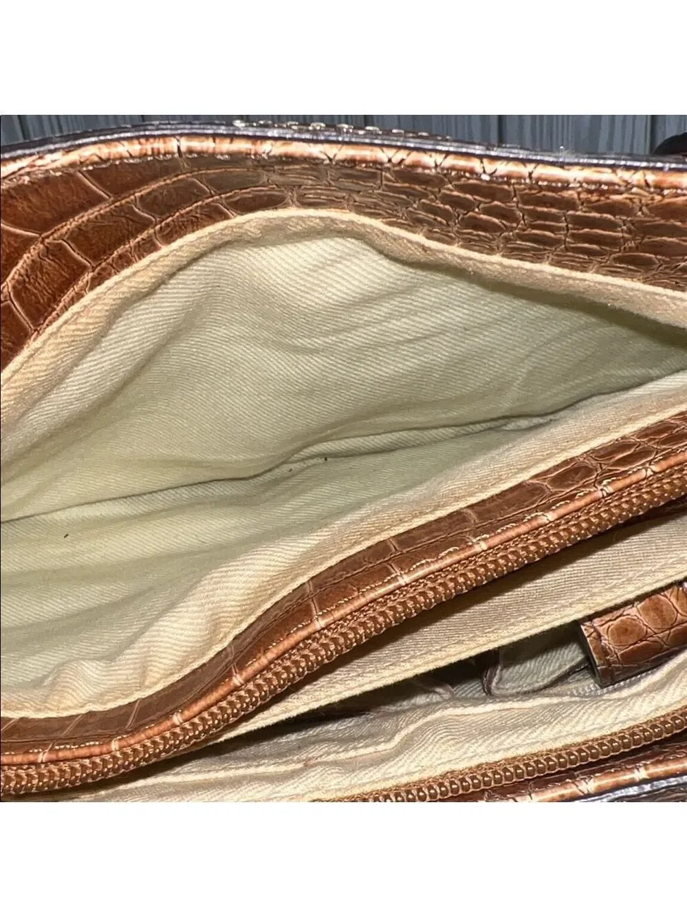 Liz Claiborne Boho Y2K Woven Straw Shoulder Bag Beige with Brown Faux Croc Trim